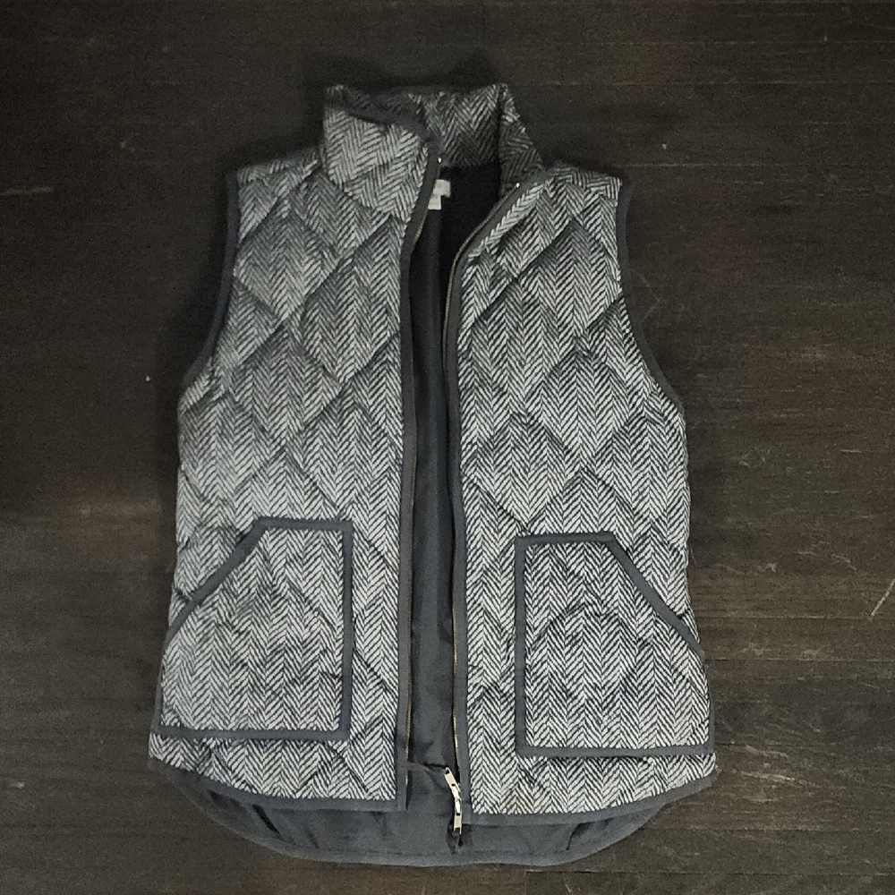 J Crew Gray Herringbone Quilted Vest